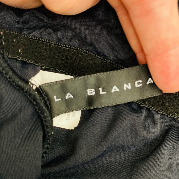 La Blanca Black One Piece Halter Swimsuit Womens 10 Tonal Floral Slimming Retro - Picture 8 of 9